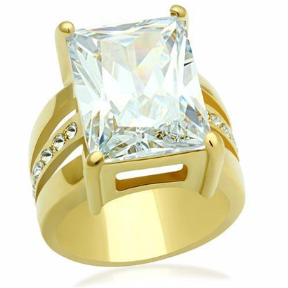MAGL089 - IP Gold(Ion Plating) Brass Ring with AAA Grade CZ  in Clear