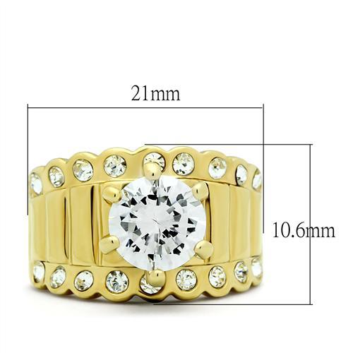 MAGL095 - IP Gold(Ion Plating) Brass Ring with AAA Grade CZ  in Clear