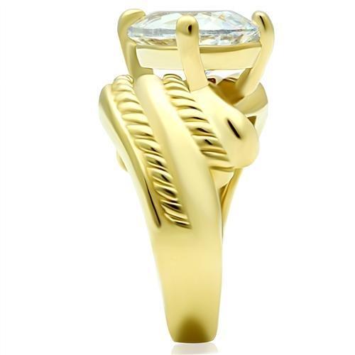 MAGL100 - IP Gold(Ion Plating) Brass Ring with AAA Grade CZ  in Clear