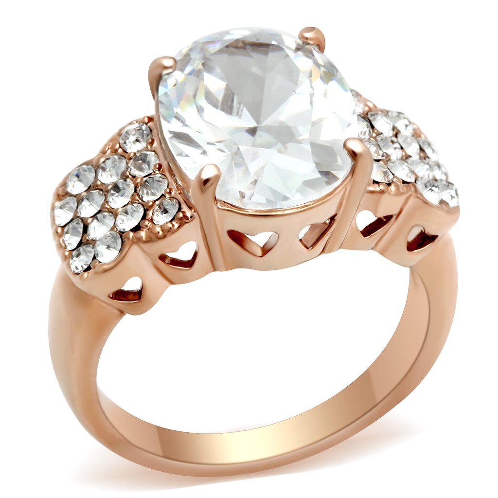 MAGL141 - IP Rose Gold(Ion Plating) Brass Ring with AAA Grade CZ  in Clear