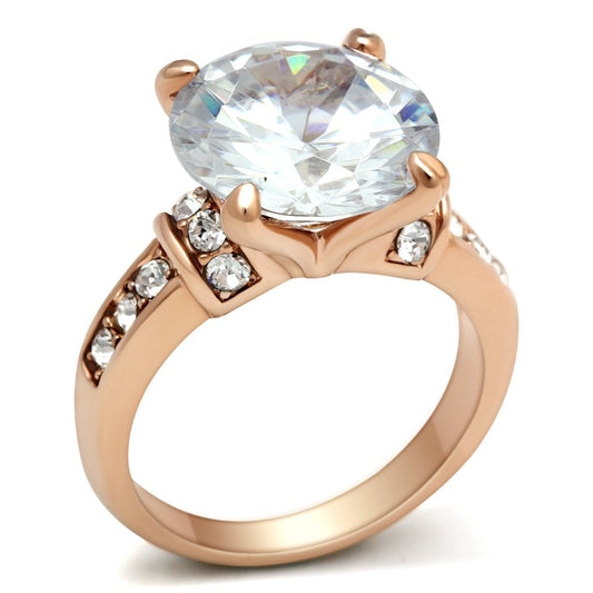 MAGL144 - IP Rose Gold(Ion Plating) Brass Ring with AAA Grade CZ  in Clear