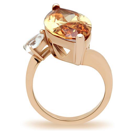 MAGL145 - IP Rose Gold(Ion Plating) Brass Ring with AAA Grade CZ  in Champagne