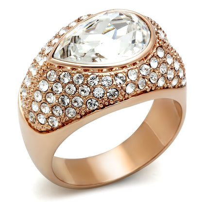 MAGL146 - IP Rose Gold(Ion Plating) Brass Ring with Top Grade Crystal  in Clear
