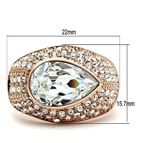 MAGL146 - IP Rose Gold(Ion Plating) Brass Ring with Top Grade Crystal  in Clear