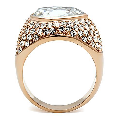 MAGL146 - IP Rose Gold(Ion Plating) Brass Ring with Top Grade Crystal  in Clear