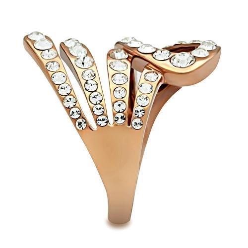 MAGL149 - IP Rose Gold(Ion Plating) Brass Ring with Top Grade Crystal  in Clear