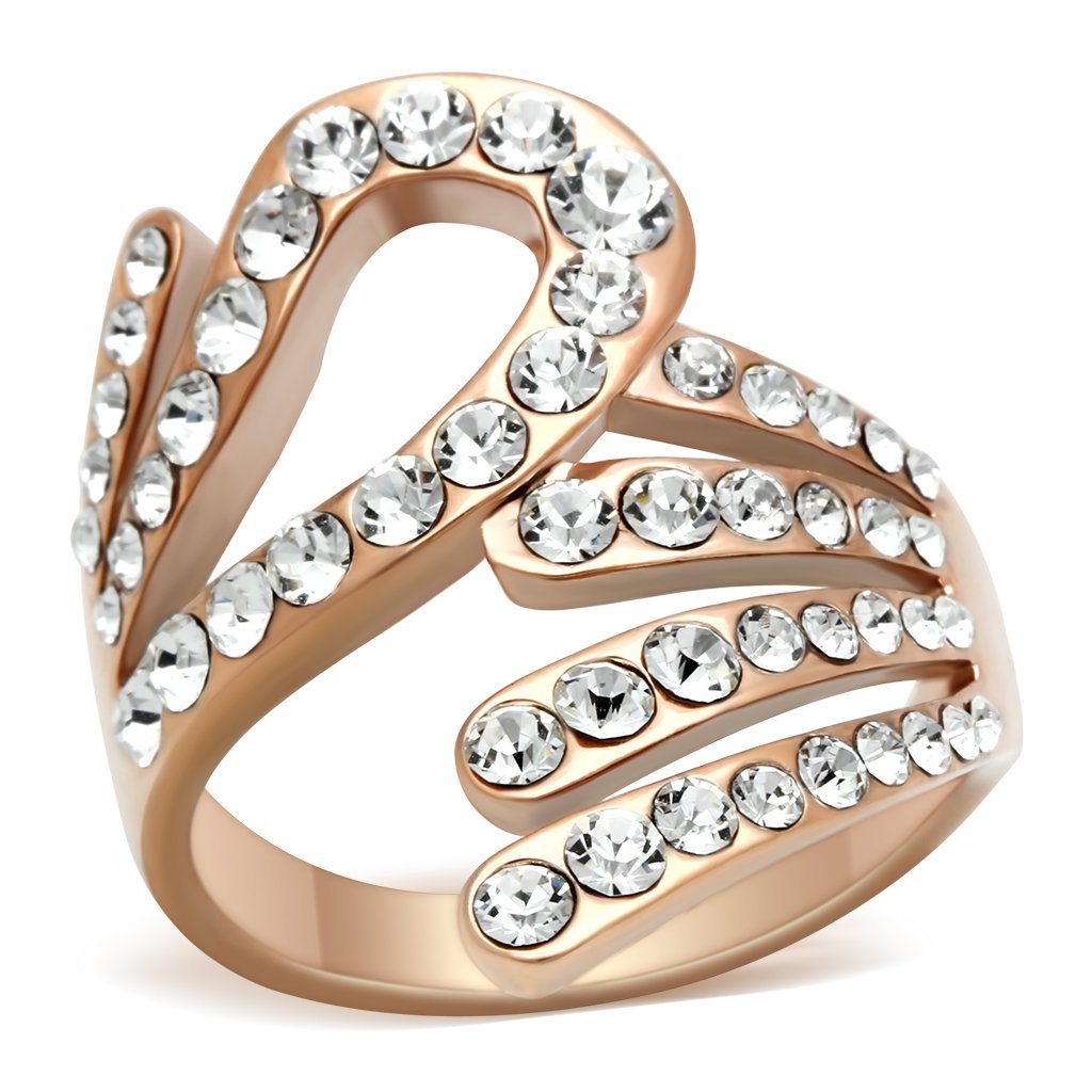 MAGL149 - IP Rose Gold(Ion Plating) Brass Ring with Top Grade Crystal  in Clear