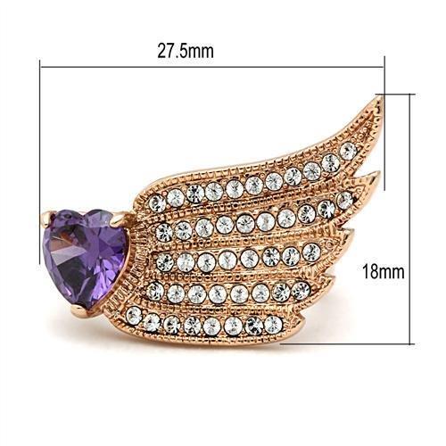 MAGL151 - IP Rose Gold(Ion Plating) Brass Ring with AAA Grade CZ  in Amethyst