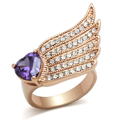 MAGL151 - IP Rose Gold(Ion Plating) Brass Ring with AAA Grade CZ  in Amethyst