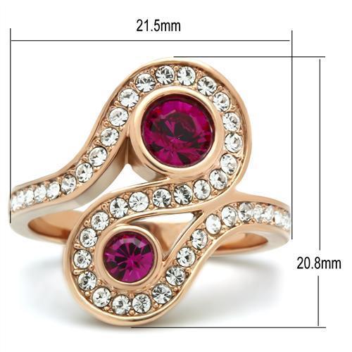 MAGL153 - IP Rose Gold(Ion Plating) Brass Ring with Top Grade Crystal  in Fuchsia