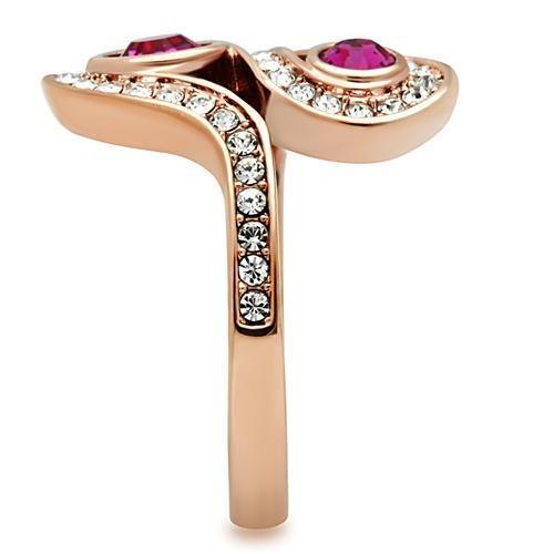 MAGL153 - IP Rose Gold(Ion Plating) Brass Ring with Top Grade Crystal  in Fuchsia