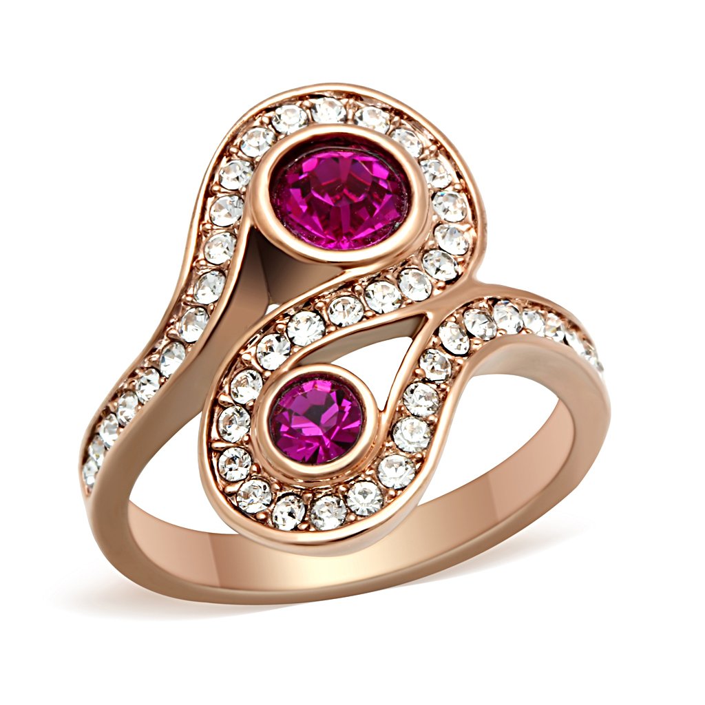 MAGL153 - IP Rose Gold(Ion Plating) Brass Ring with Top Grade Crystal  in Fuchsia