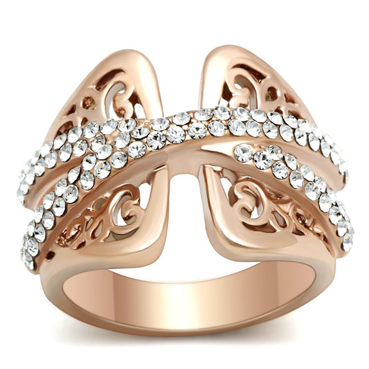 MAGL156 - IP Rose Gold(Ion Plating) Brass Ring with Top Grade Crystal  in Clear