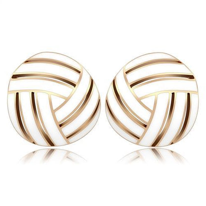 MAGL166 IP Rose Gold(Ion Plating) Brass Earrings with Epoxy in White