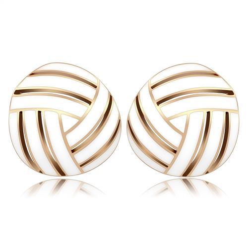 MAGL166 IP Rose Gold(Ion Plating) Brass Earrings with Epoxy in White