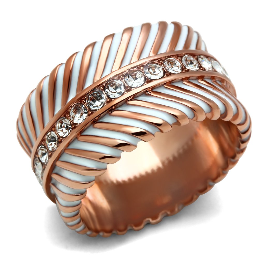 MAGL202 - IP Rose Gold(Ion Plating) Brass Ring with Top Grade Crystal  in Clear