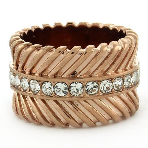 MAGL202 - IP Rose Gold(Ion Plating) Brass Ring with Top Grade Crystal  in Clear