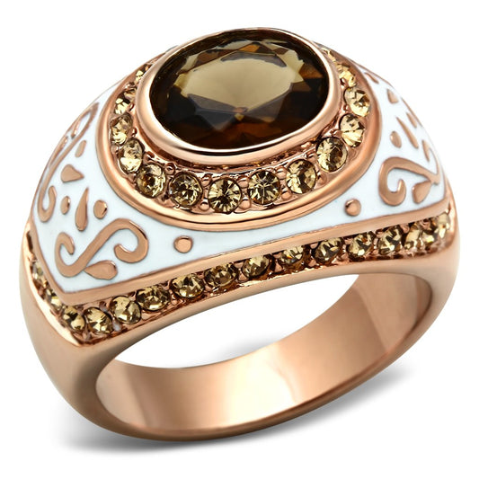 MAGL203 - IP Rose Gold(Ion Plating) Brass Ring with Synthetic Synthetic Glass in Brown