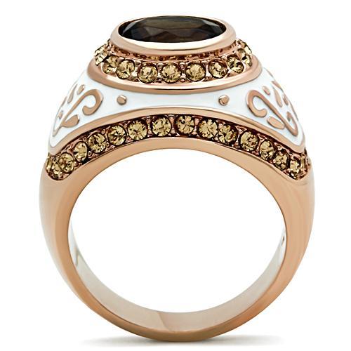 MAGL203 - IP Rose Gold(Ion Plating) Brass Ring with Synthetic Synthetic Glass in Brown