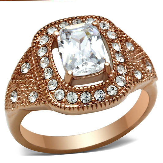 MAGL215 - IP Rose Gold(Ion Plating) Brass Ring with AAA Grade CZ  in Clear