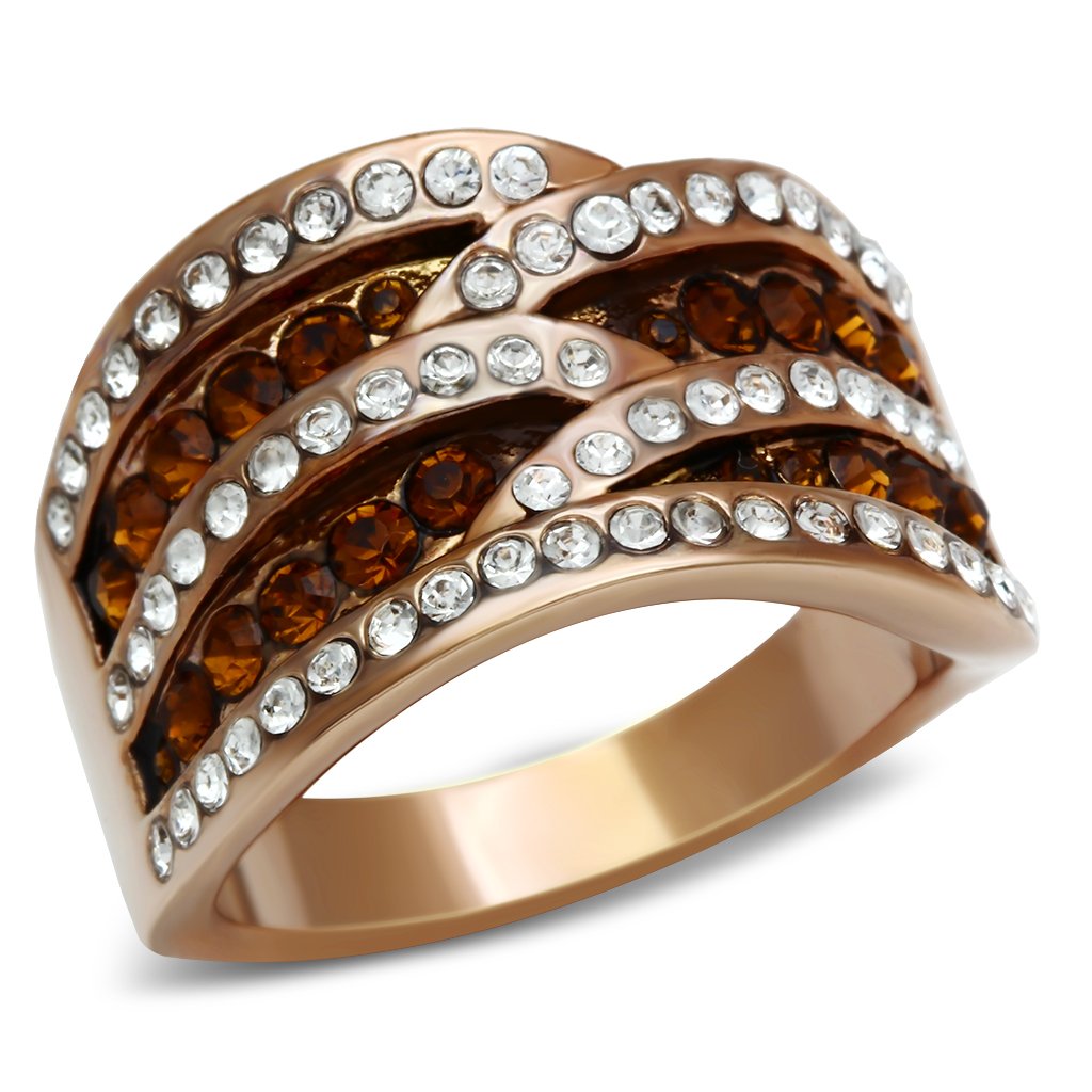 MAGL217 - IP Rose Gold(Ion Plating) Brass Ring with Top Grade Crystal  in Smoked Quartz