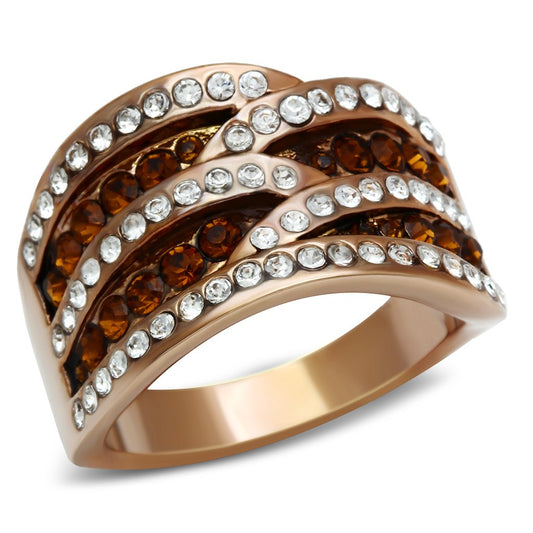 MAGL217 - IP Rose Gold(Ion Plating) Brass Ring with Top Grade Crystal  in Smoked Quartz