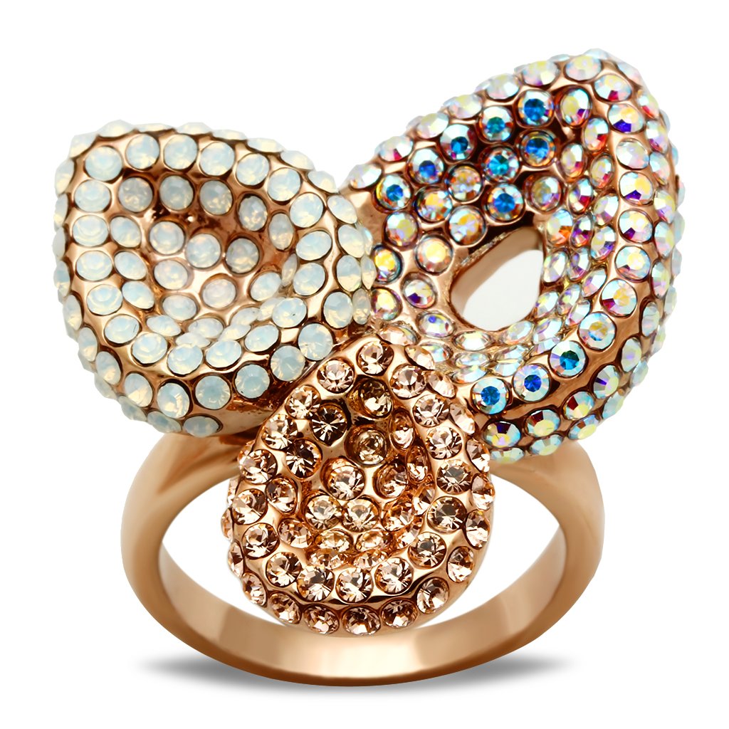 MAGL219 - IP Rose Gold(Ion Plating) Brass Ring with Top Grade Crystal  in Multi Color