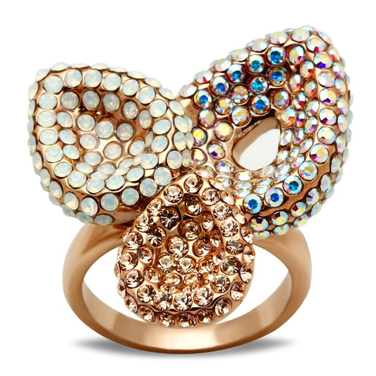 MAGL219 - IP Rose Gold(Ion Plating) Brass Ring with Top Grade Crystal  in Multi Color