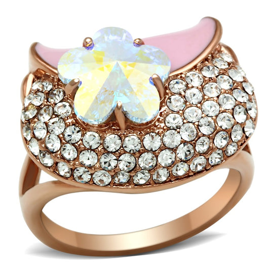 MAGL220 - IP Rose Gold(Ion Plating) Brass Ring with Top Grade Crystal  in Clear