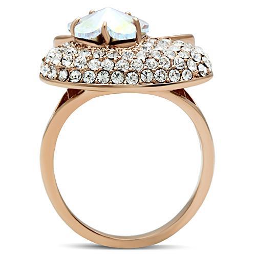 MAGL220 - IP Rose Gold(Ion Plating) Brass Ring with Top Grade Crystal  in Clear