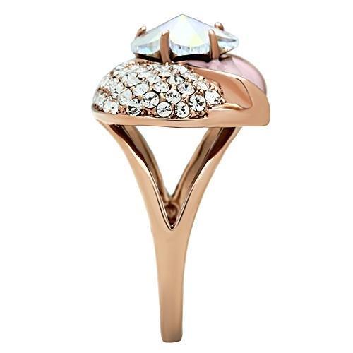 MAGL220 - IP Rose Gold(Ion Plating) Brass Ring with Top Grade Crystal  in Clear