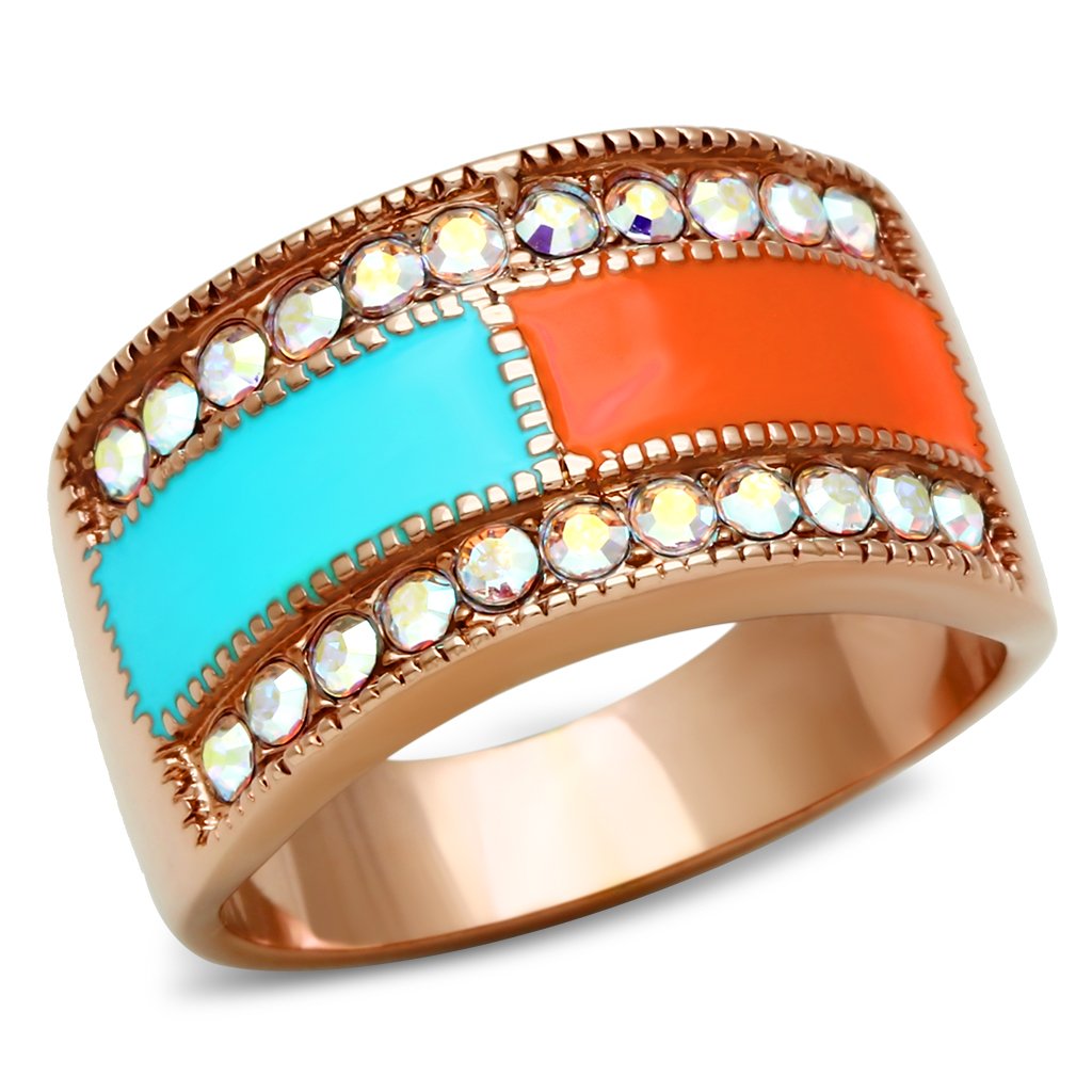 MAGL221 - IP Rose Gold(Ion Plating) Brass Ring with Top Grade Crystal  in Clear