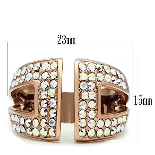 MAGL222 - IP Rose Gold(Ion Plating) Brass Ring with Top Grade Crystal  in Aurora Borealis (Rainbow Effect)