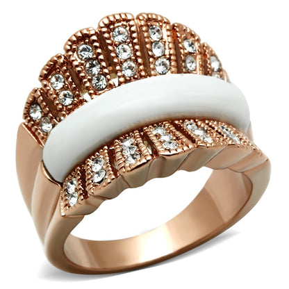 MAGL223 - IP Rose Gold(Ion Plating) Brass Ring with Semi-Precious Agate in White
