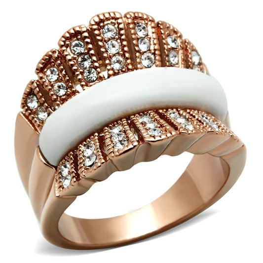 MAGL223 - IP Rose Gold(Ion Plating) Brass Ring with Semi-Precious Agate in White
