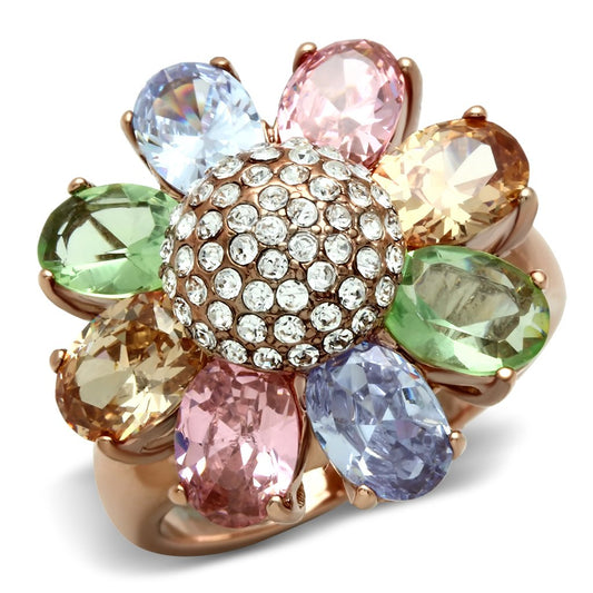 MAGL224 - IP Rose Gold(Ion Plating) Brass Ring with AAA Grade CZ  in Multi Color