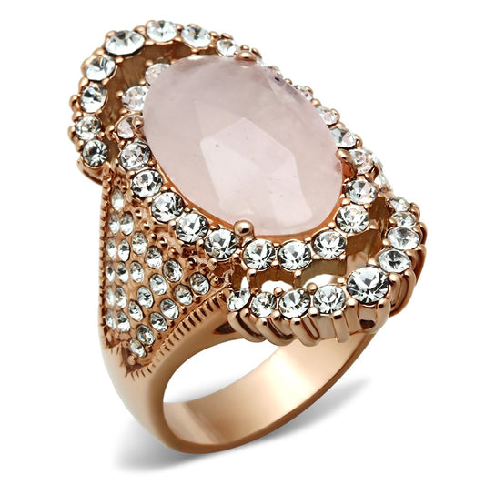 MAGL225 - IP Rose Gold(Ion Plating) Brass Ring with Precious Stone PINK CRYSTAL in Light Rose