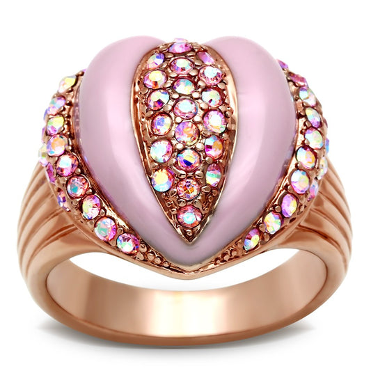 MAGL227 - IP Rose Gold(Ion Plating) Brass Ring with Top Grade Crystal  in Light Rose