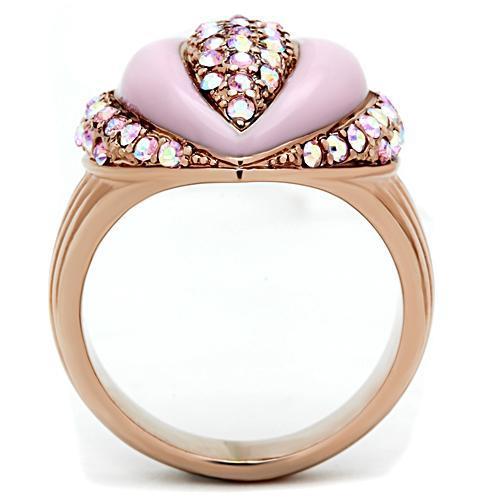 MAGL227 - IP Rose Gold(Ion Plating) Brass Ring with Top Grade Crystal  in Light Rose