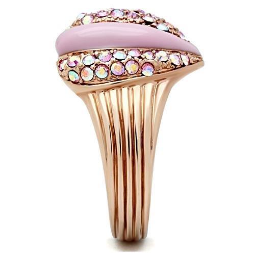 MAGL227 - IP Rose Gold(Ion Plating) Brass Ring with Top Grade Crystal  in Light Rose