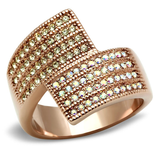 MAGL229 - IP Rose Gold(Ion Plating) Brass Ring with Top Grade Crystal  in Multi Color