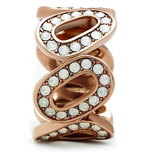 MAGL232 - IP Rose Gold(Ion Plating) Brass Ring with Top Grade Crystal  in Aurora Borealis (Rainbow Effect)