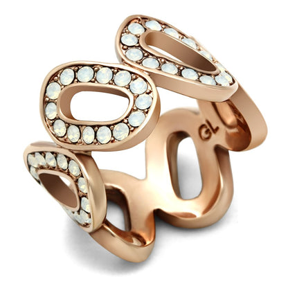MAGL232 - IP Rose Gold(Ion Plating) Brass Ring with Top Grade Crystal  in Aurora Borealis (Rainbow Effect)