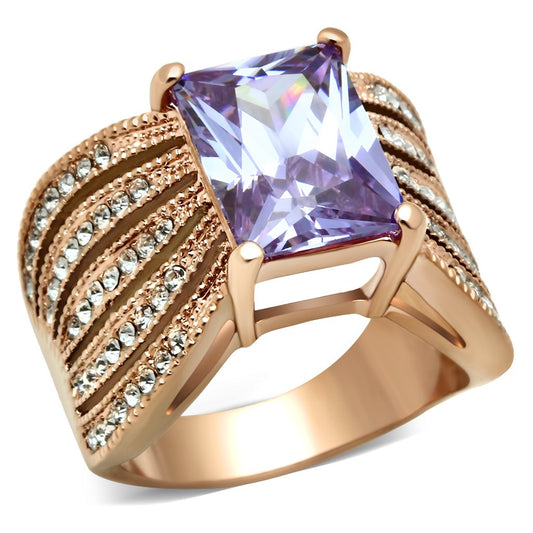 MAGL236 - IP Rose Gold(Ion Plating) Brass Ring with AAA Grade CZ  in Light Amethyst