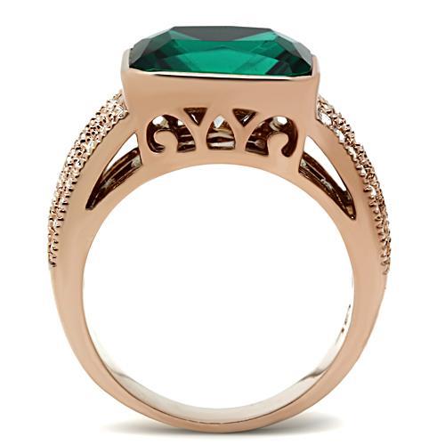 MAGL240 - IP Rose Gold(Ion Plating) Brass Ring with Synthetic Synthetic Glass in Blue Zircon