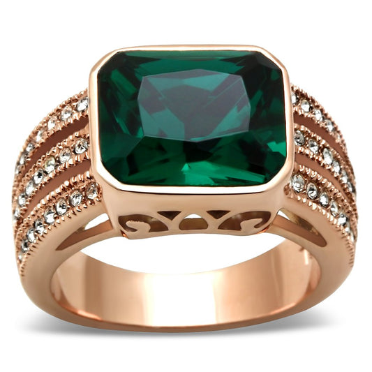 MAGL240 - IP Rose Gold(Ion Plating) Brass Ring with Synthetic Synthetic Glass in Blue Zircon