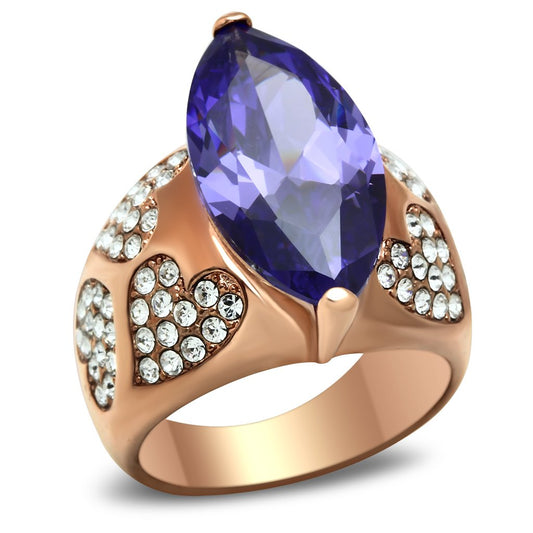 MAGL241 - IP Rose Gold(Ion Plating) Brass Ring with AAA Grade CZ  in Tanzanite