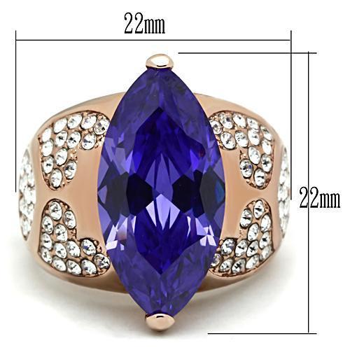 MAGL241 - IP Rose Gold(Ion Plating) Brass Ring with AAA Grade CZ  in Tanzanite