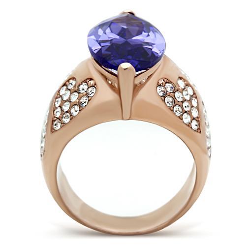 MAGL241 - IP Rose Gold(Ion Plating) Brass Ring with AAA Grade CZ  in Tanzanite