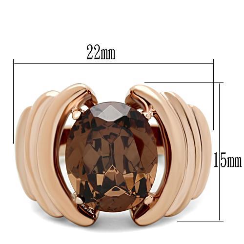MAGL242 - IP Rose Gold(Ion Plating) Brass Ring with AAA Grade CZ  in Brown